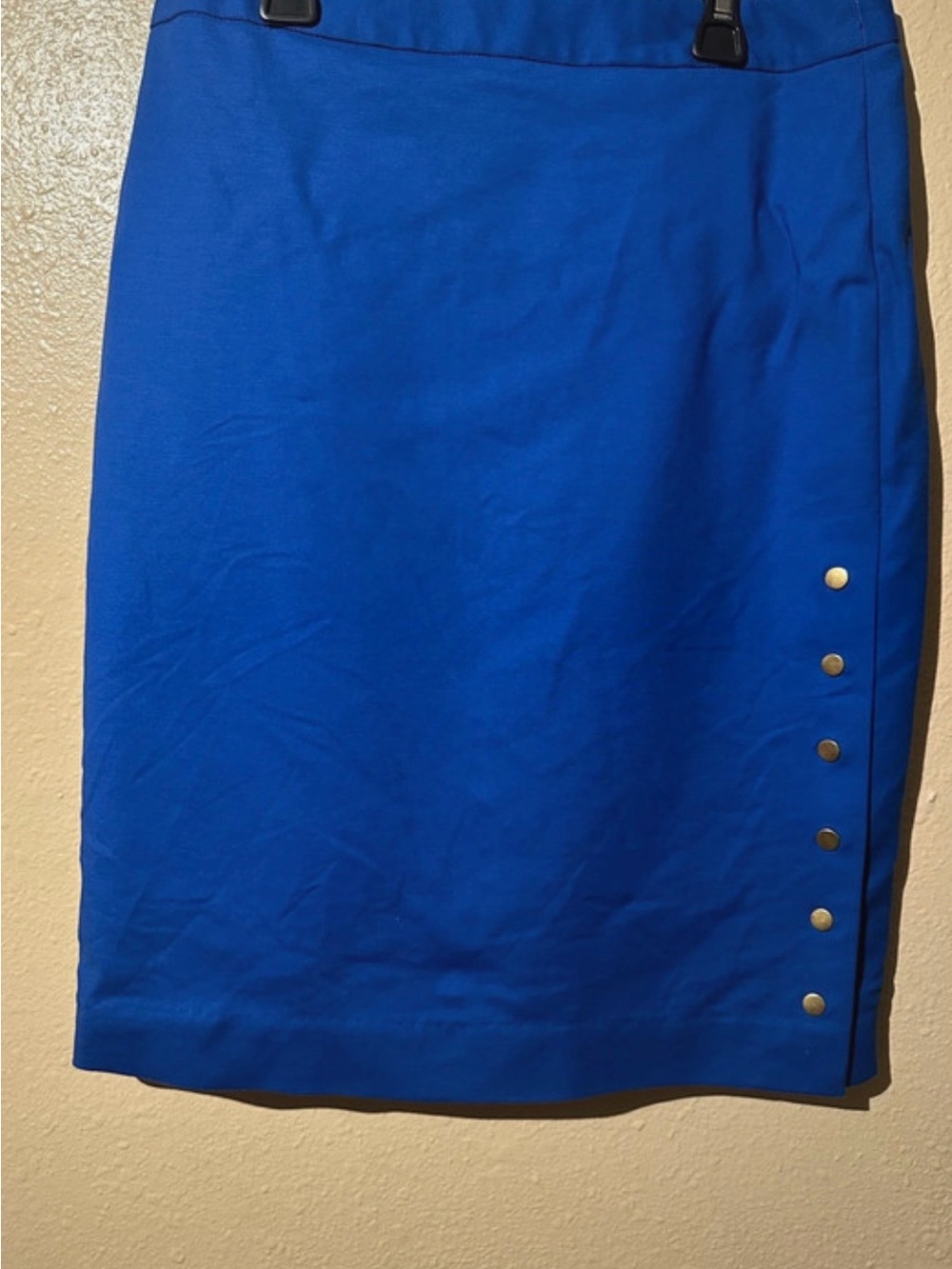 Worthington Cobalt Blue Midi Pencil Skirt with Gold Snap Details